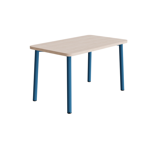 Bord Add med blåa ben och eklaminat skiva.