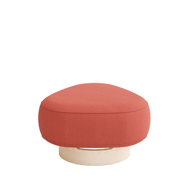 Sittpuff Sten med rött tyg med björksockel.